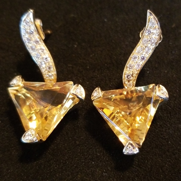 Diamonds and Citrine Custom 14kt earrings - Picture 7 of 7